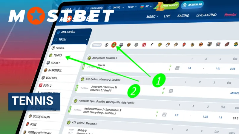 MostBet-də tennis mərclərinin seçimi